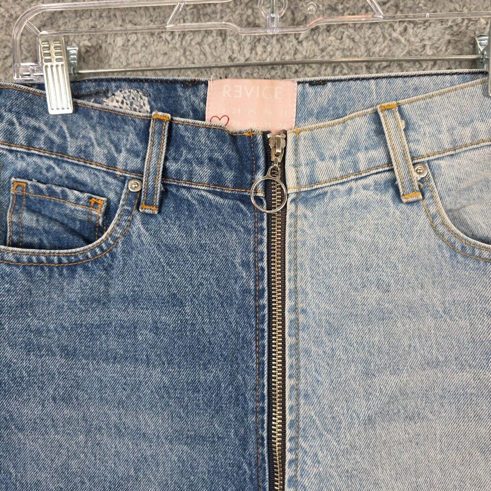 Revice Denim Jeans Yin Yang Crops Size 28 Tokyo Wash Two Tone Blue Zip Detail - Picture 3 of 15